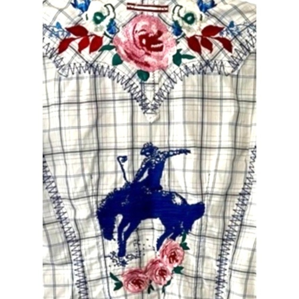 3J Workshop Johnny Was L Plaid Shirt Embroidery Rose Western Cowgirl Raw Hem L/S - Picture 7 of 16